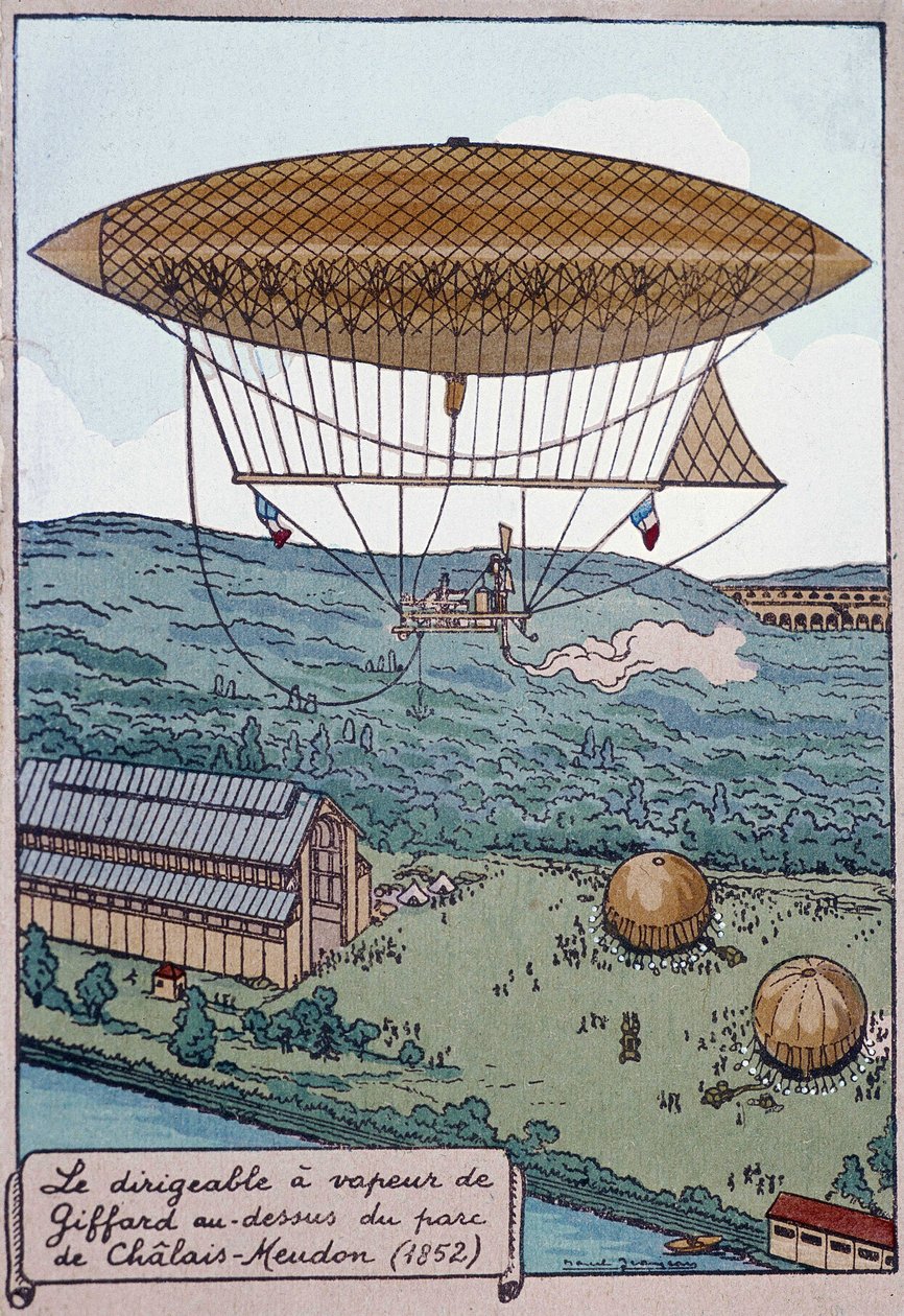 Powietrzny aerostat parowy Giffarda nad parkiem Chalais autorstwa French School
