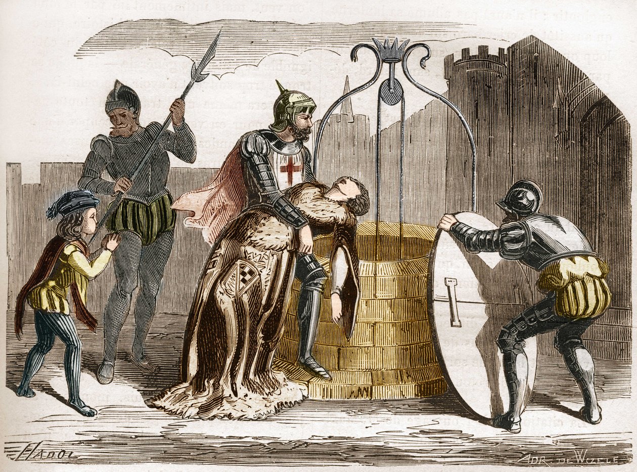 Gilles de Rais (Retz lub Rays) (1404-1440), marszałek Francji sprawia, że jego żona jest perir. Grawer w „Historii prostytucji i rozpusty wśród wszystkich narodów świata od starożytności do dnia dzisiejszego” autorstwa dr Th. -F. Debray. 1879. autorstwa French School