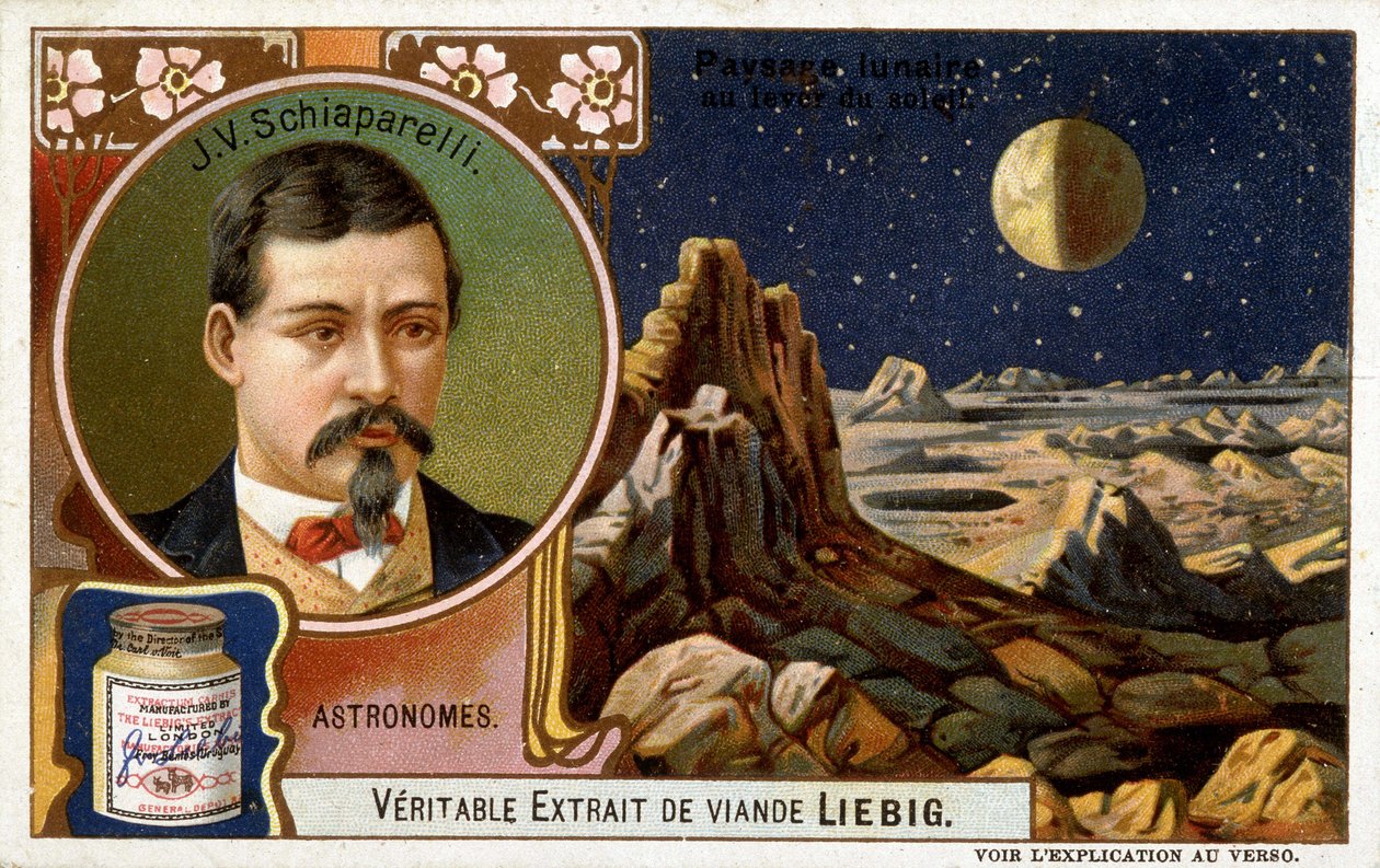 Giovanni Virginio Schiaparelli (1835-1910), włoski astronom i pejzażysta księżycowy - chromolitografia Liébig, ok. 1900 r. autorstwa French School