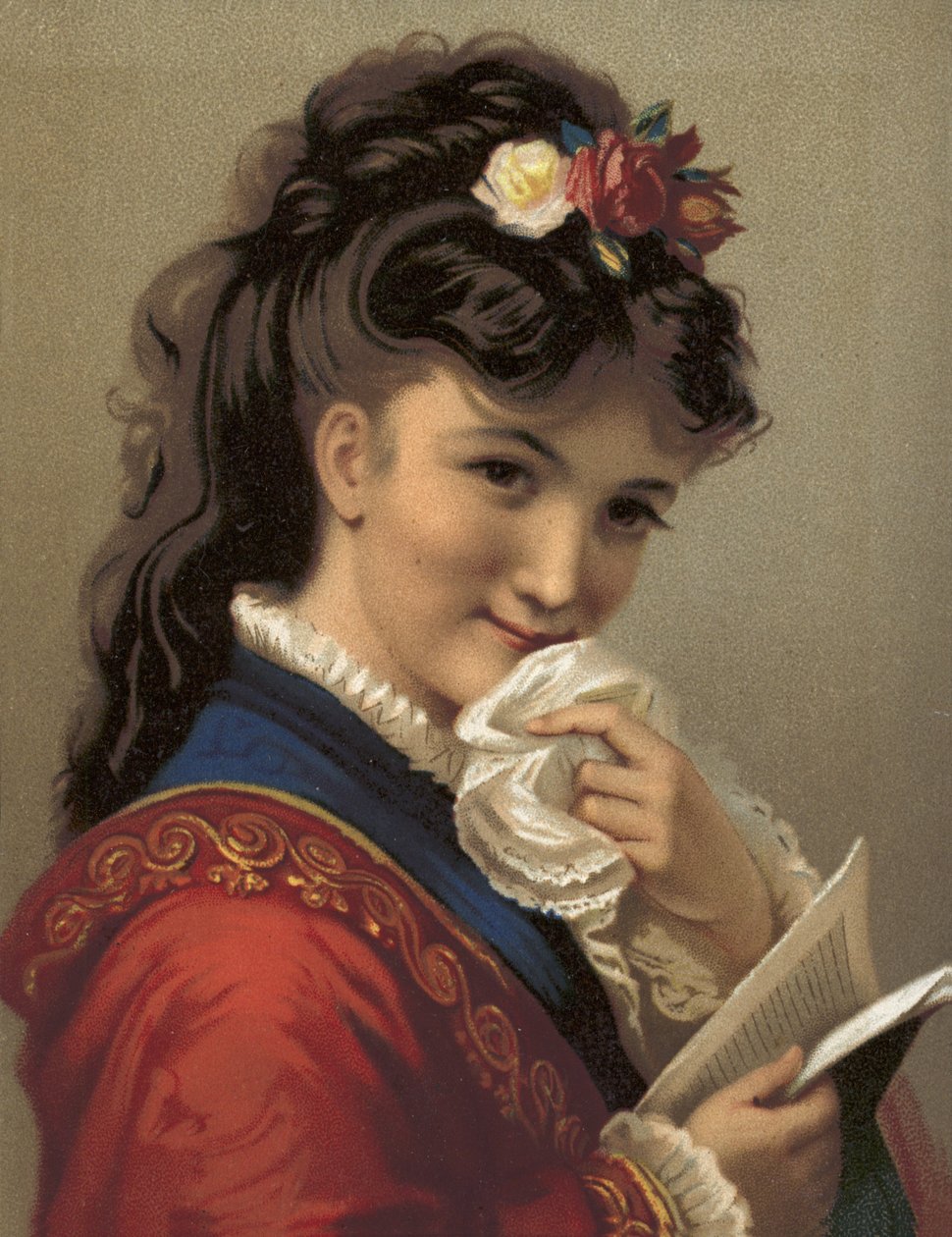 Śmiejąca się dziewczyna (chromolitho) autorstwa French School