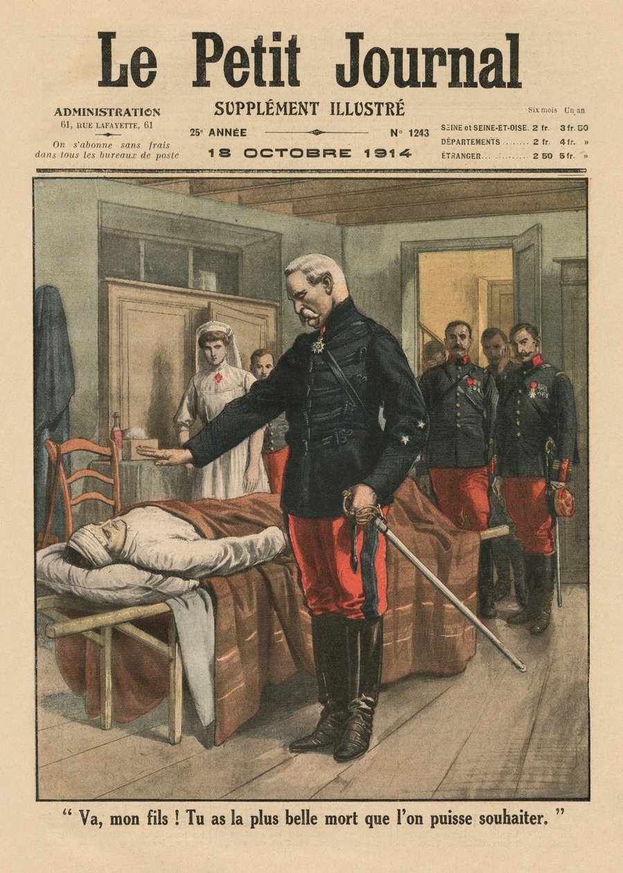 Idź, synu, masz najpiękniejszą śmierć, niż można sobie życzyć, ilustracja na okładce z Le Petit Journal, dodatek illustre, 18 października 1914 autorstwa French School