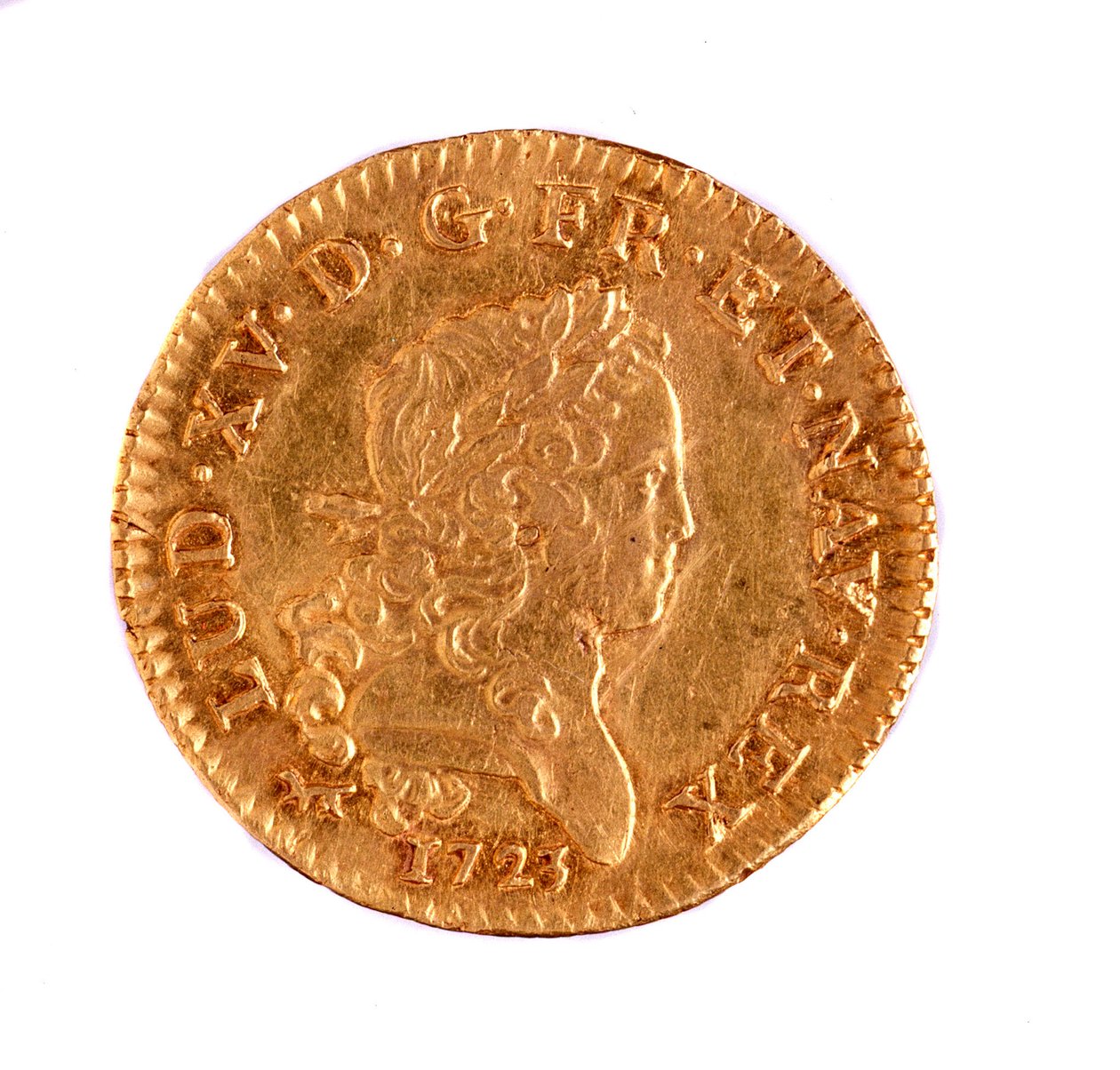 Ludwik złoty francuski, panowanie króla Ludwika XV (1715-1774) 1723 Śr. 2,3 cm Neapol, muzeum archeologiczne autorstwa French School