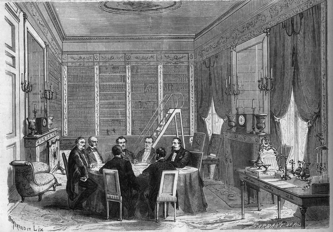 Rząd Drugiego Cesarstwa: Rada Ministrów pod przewodnictwem cesarza Napoleona III (1808-1873) przechowywana w bibliotece Pałacu Compiegne autorstwa French School