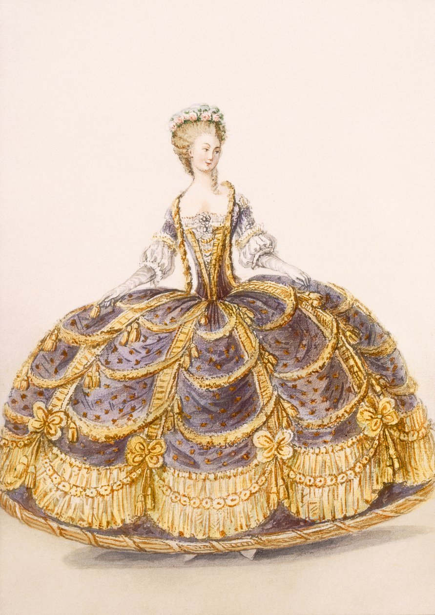 Suknia odpowiednia do prezentacji na dworze, talerz z Galeries des Modes et Costumes Francais, ok. 1778-87 99: odzież; strój tradycyjny; strój tradycyjny; moda; ilustracja; autorstwa French School