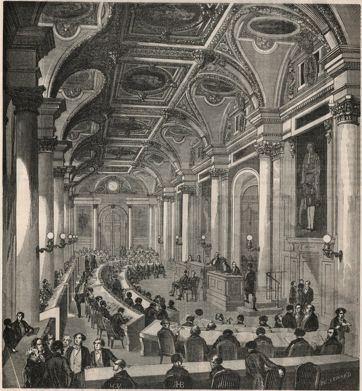 Duża sala konferencyjna w Radzie Stanu w Paryżu - Grawerowanie w „Tableau-de-Paris” autorstwa Edmonda Texiera 1852 autorstwa French School