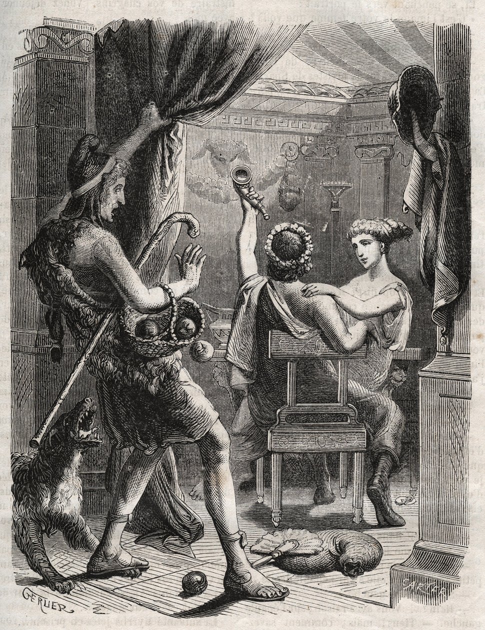 Mitologia grecka: „”Ten krzyk wydał Paryż””. Paris zaskakuje Helene Peritanusem. Grawer z 1871 r. w „Histoire Des Cocuses Celebres” Henry