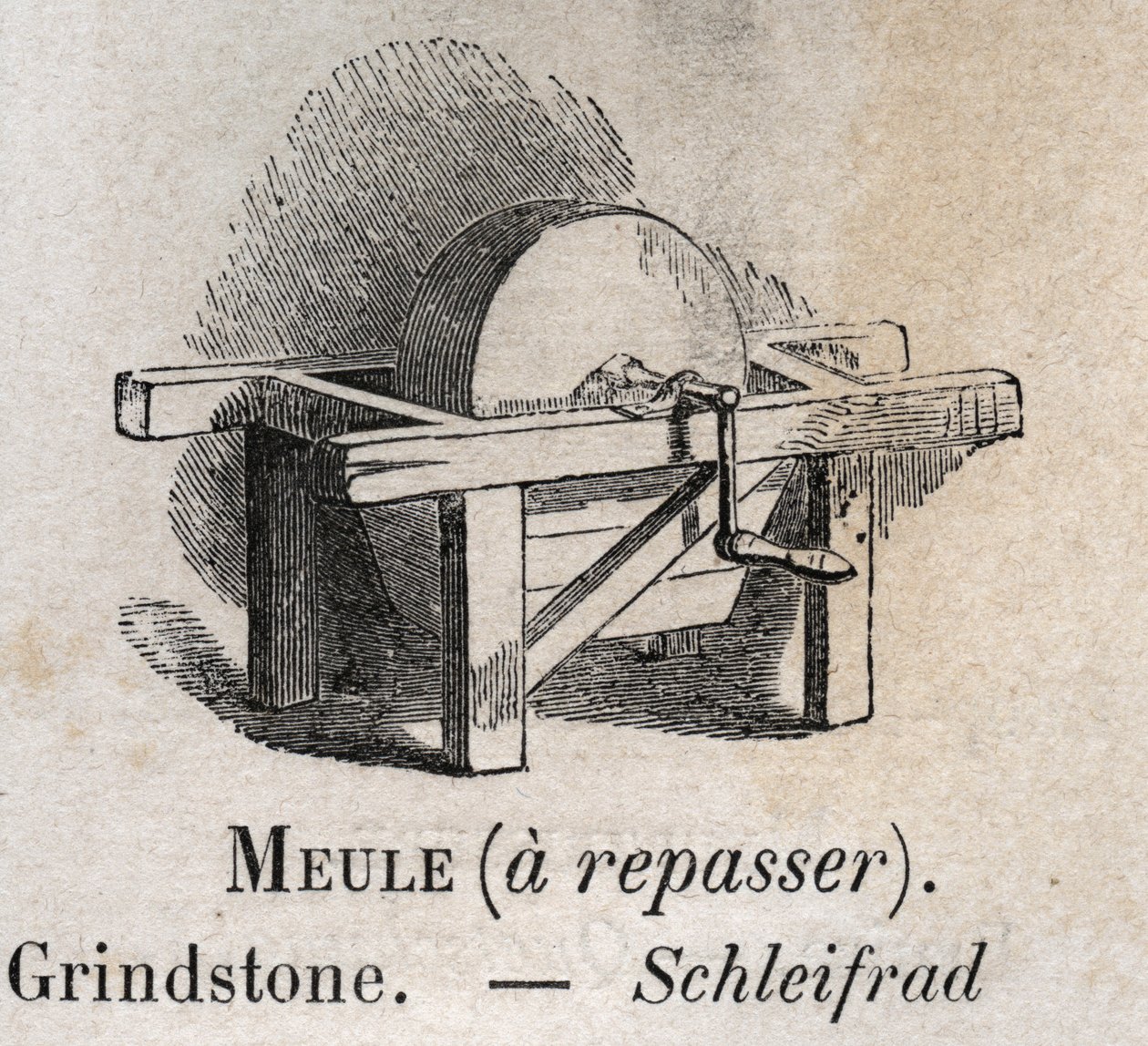Grindstone w „”słowniku ilustruje popularne słowa”” Armanda Le-Brun. 1890 autorstwa French School