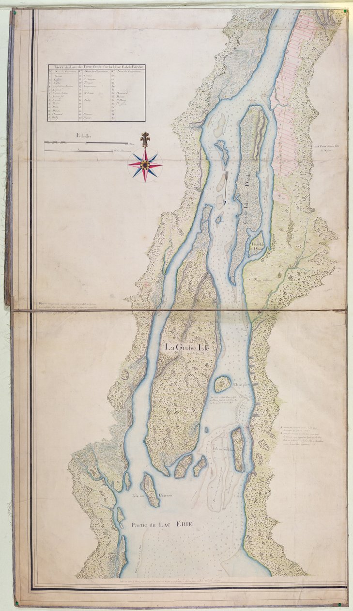 Wyspa Grosse i część jeziora Erie, 1796 (pióro, atrament i toaleta na papierze) autorstwa French School