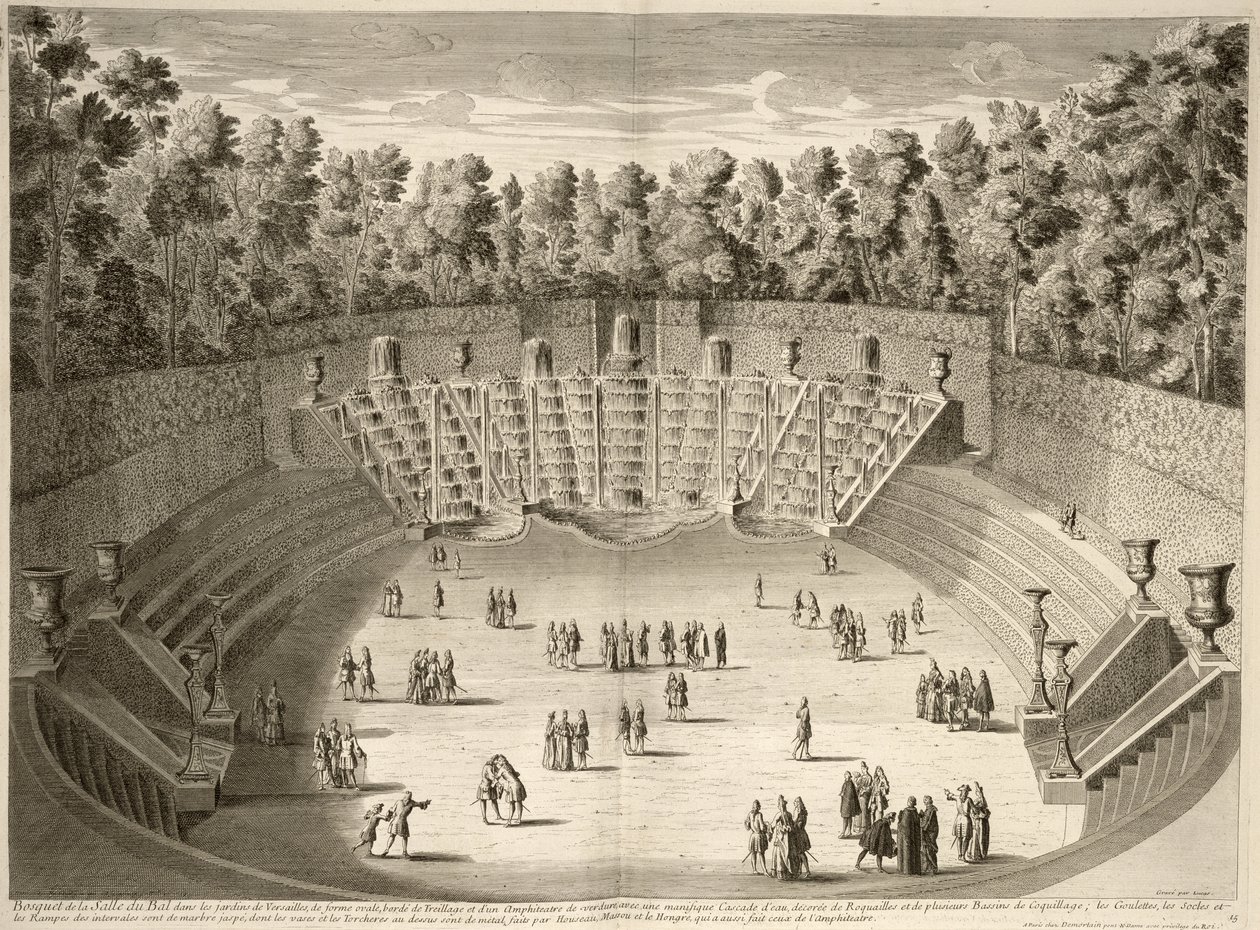Gaj Salle du Bal, Wersal, z planów, profili i elewacji miast i pałaców wersalskich, ryty przez Lucasa, opublikowany ok. 1715 autorstwa French School