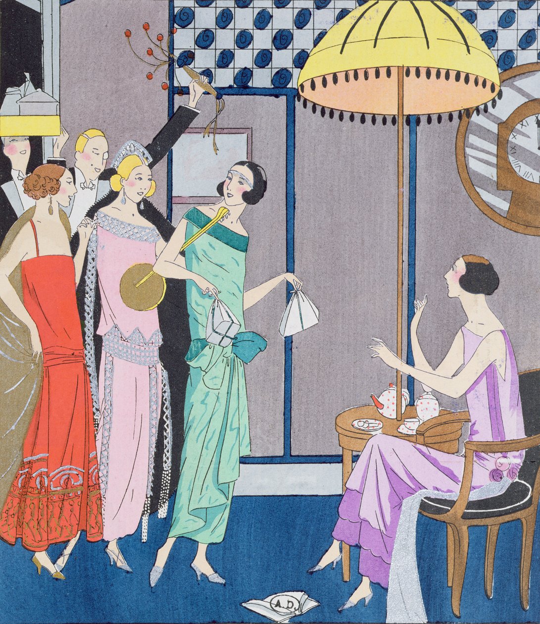 Goście przyjeżdżający na Sylwestra, modny talerz z Art, Gout, Beaute, 1923 autorstwa French School