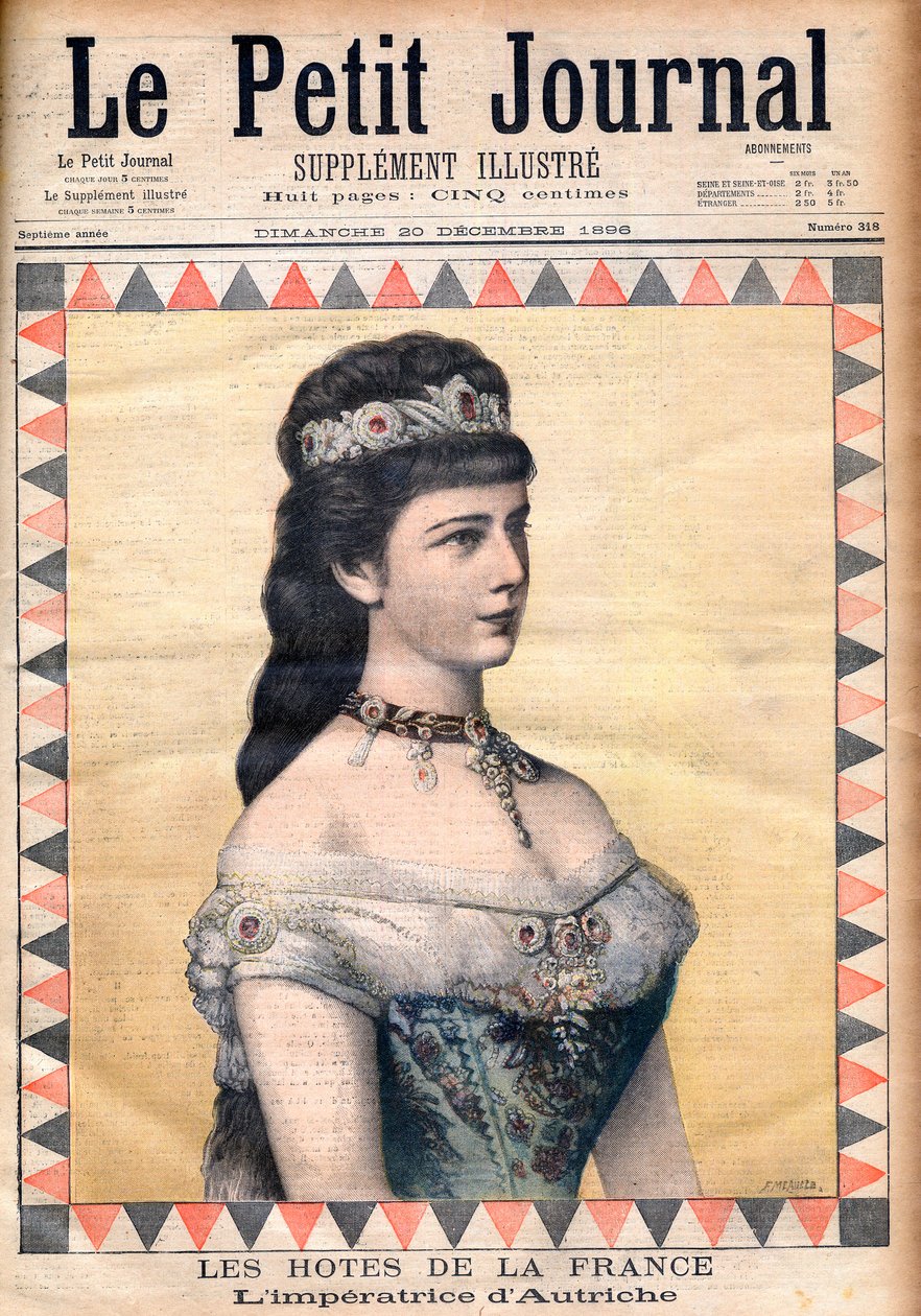 Goście z Francji: Cesarzowa Elżbieta (Sissi), małżonka Franciszka Józefa I z Austrii w „Le Petit Journal” 20 grudnia 1896 (rycina) autorstwa French School