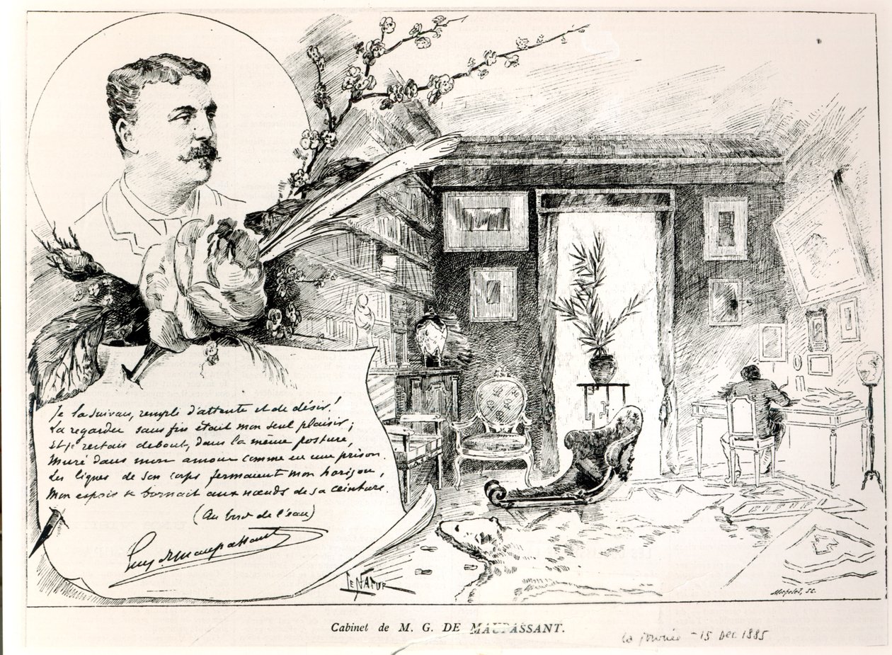 Guy de Maupassant (1850-93) i jego gabinet autorstwa French School
