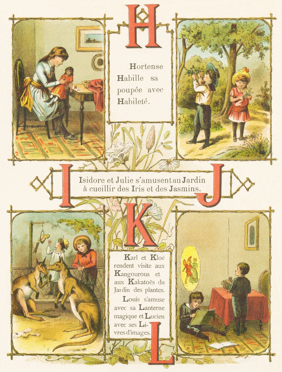 H I J K L: Umiejętność, Ogród, Irys, Jaśmin, Kangury, Kakato, Magiczna Latarnia, Książki z obrazkami autorstwa French School
