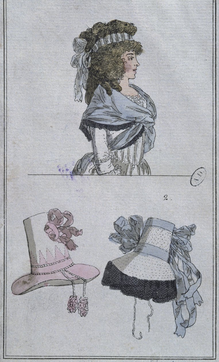 Fryzura i czapki (kolorowe grawerowanie) autorstwa French School