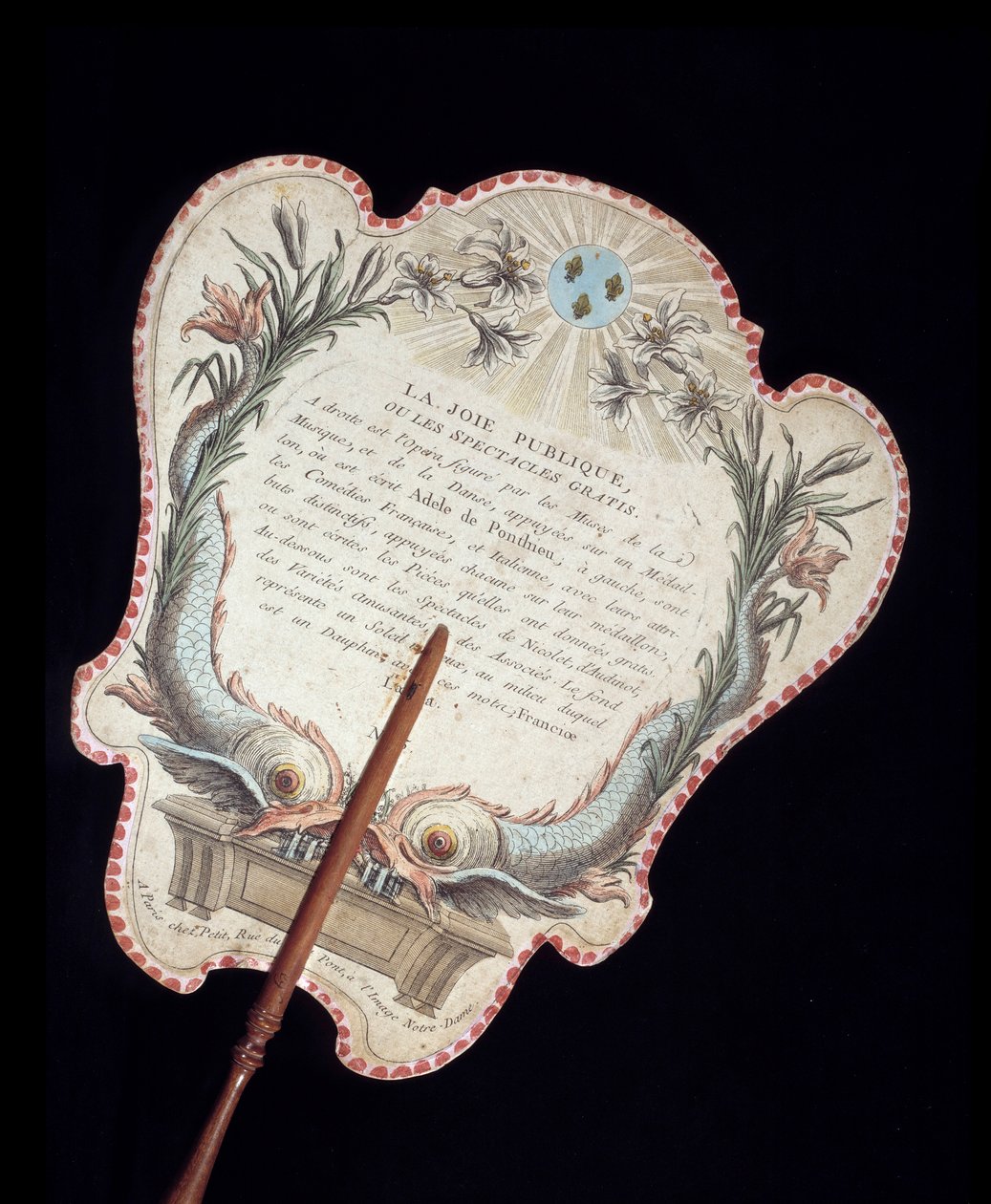 Ekran dłoni. Z powrotem. Kolorowy grawer na tekturze chroniący twarz przed gorącem ognia. Francja XVIII wiek. Paryż, Muzeum Carnavalet autorstwa French School