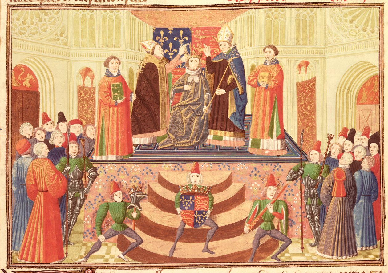 Harl 4380 f.186v Koronacja Henryka IV (1367-1413) z Kroniki Froissarta, t. IV autorstwa French School