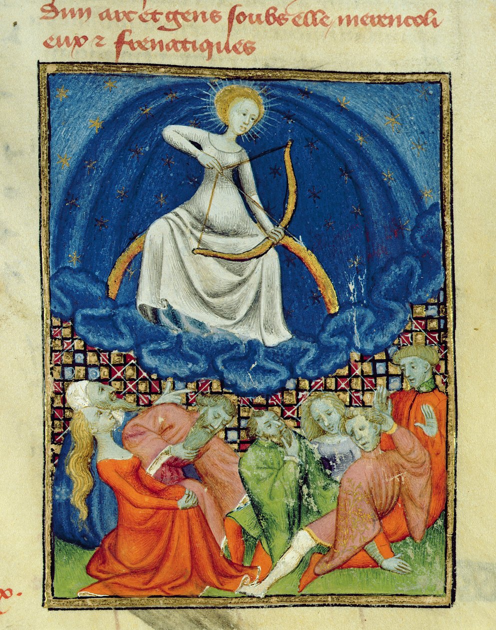 Harl 4431 f.101 Diana i jej zwolennicy, szaleńcy (Worshippers of the Moon), kopia paryska, c.1410-15 autorstwa French School