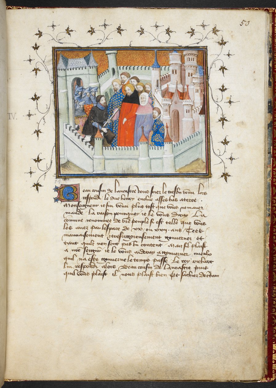 Harley 1319 f.50, Richard II i Bolingbroke w zamku Flint, c.1401-05 (welum) autorstwa French School