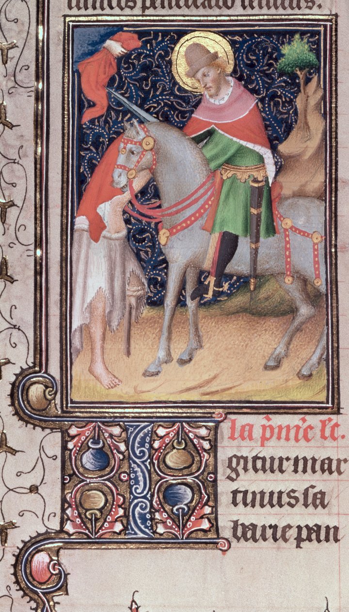 Harley 2897, f.435: Św. Marcin z Tours, wyprodukowany przez krąg braci Limbourg, oświetlony w Paryżu (welin) autorstwa French School