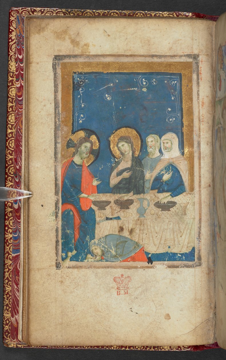 Harley 2928, f.16v, Posiłek w Domu Szymona Faryzeusza (welum) autorstwa French School