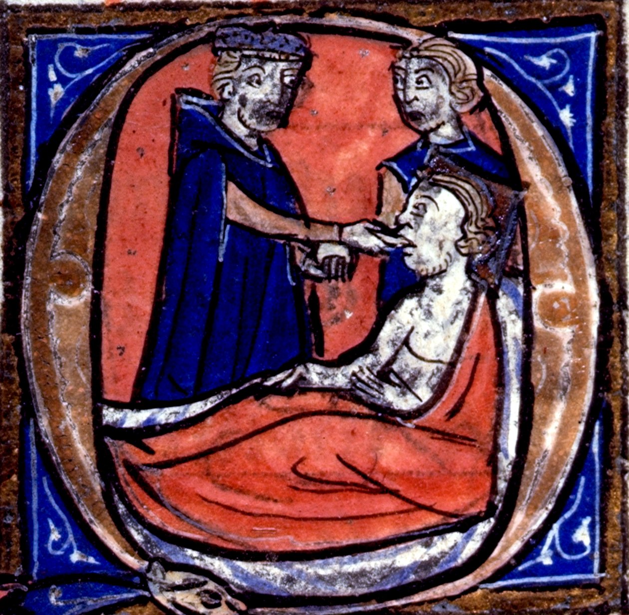 Harley 3140 fol.39 Historyczny inicjał „Q” przedstawiający Hipokratesa (460-377 pne) z pacjentem, z „De Regimine Acutorum” (welum) autorstwa French School
