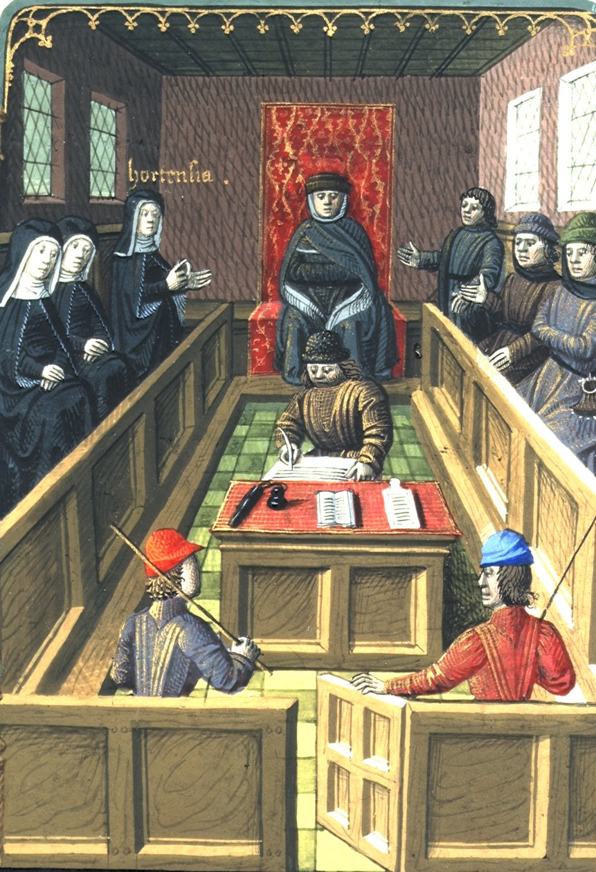 Harley 4375 fol.138v Hortensia przed triumwiratem, z „Faktów i powiedzeń Rzymian i innych ludzi” Valeriusa Maximusa autorstwa French School