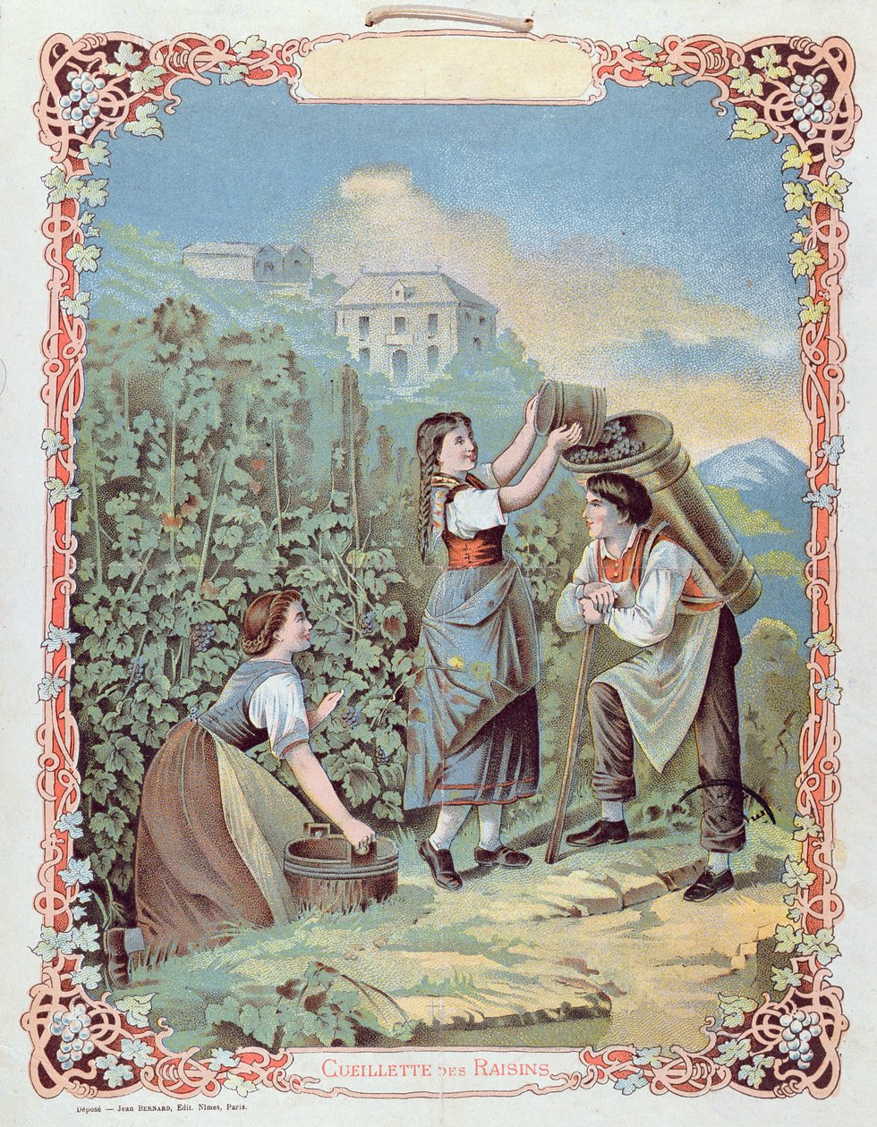 Zbiór winogron, z kalendarza, ok.1880 autorstwa French School