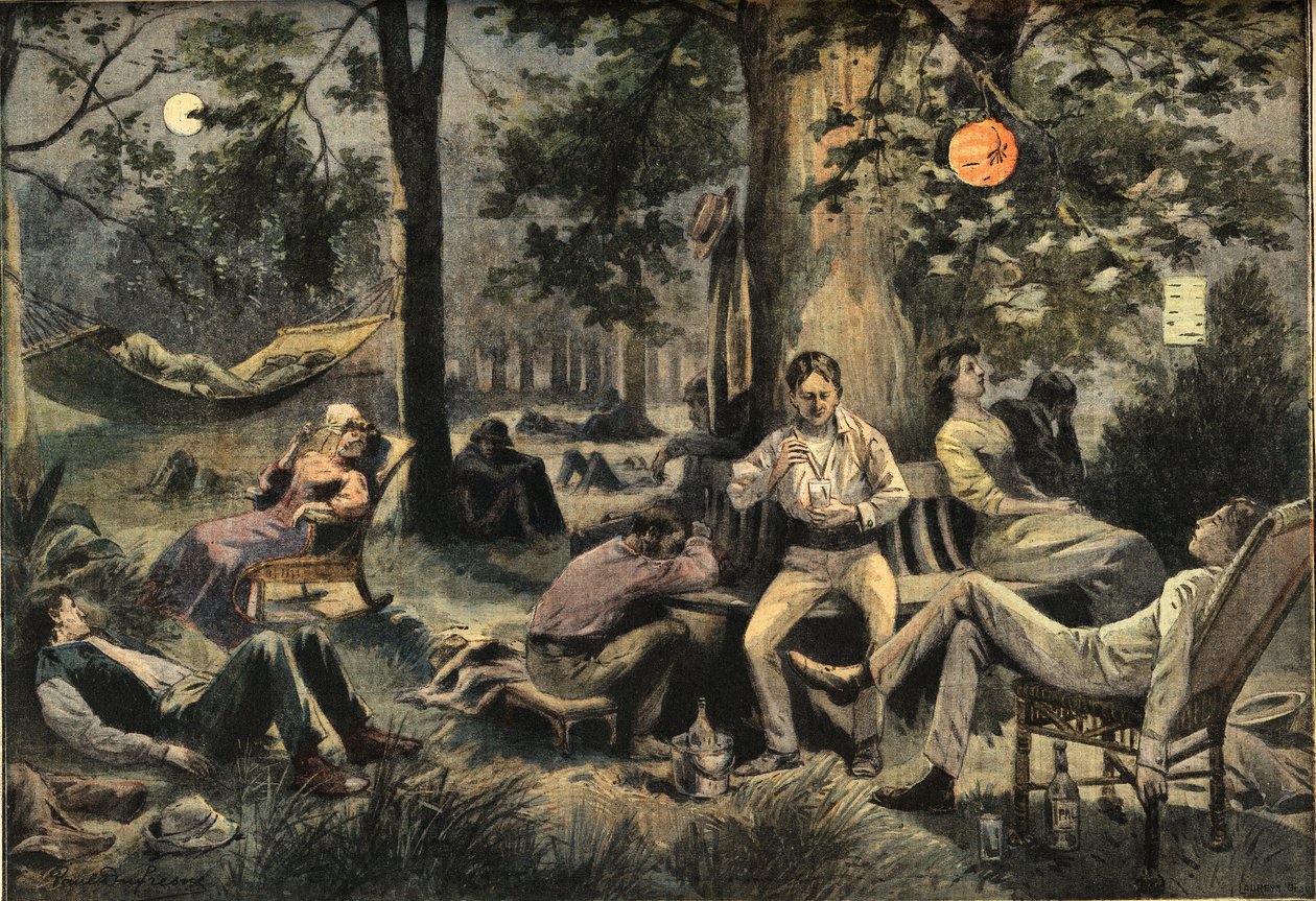 Upał w Nowym Jorku: mieszkańcy obozują w parkach, z gazety „Le Petit Parisien””, 26.07.1908 (rycina) autorstwa French School
