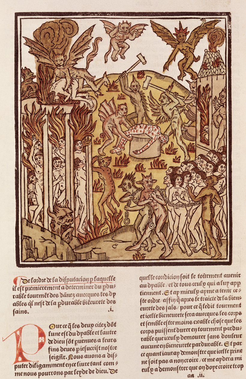 Piekło, z „La Cite de Dieu”, 1486-87 (ksylografia) autorstwa French School