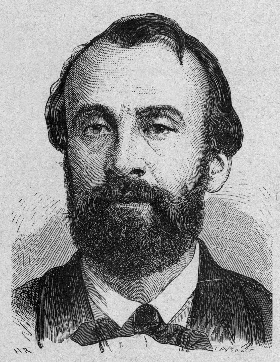 Henri Giffard (1825-1882) francuski wynalazca aerostatu parowego, grawerowanie autorstwa French School