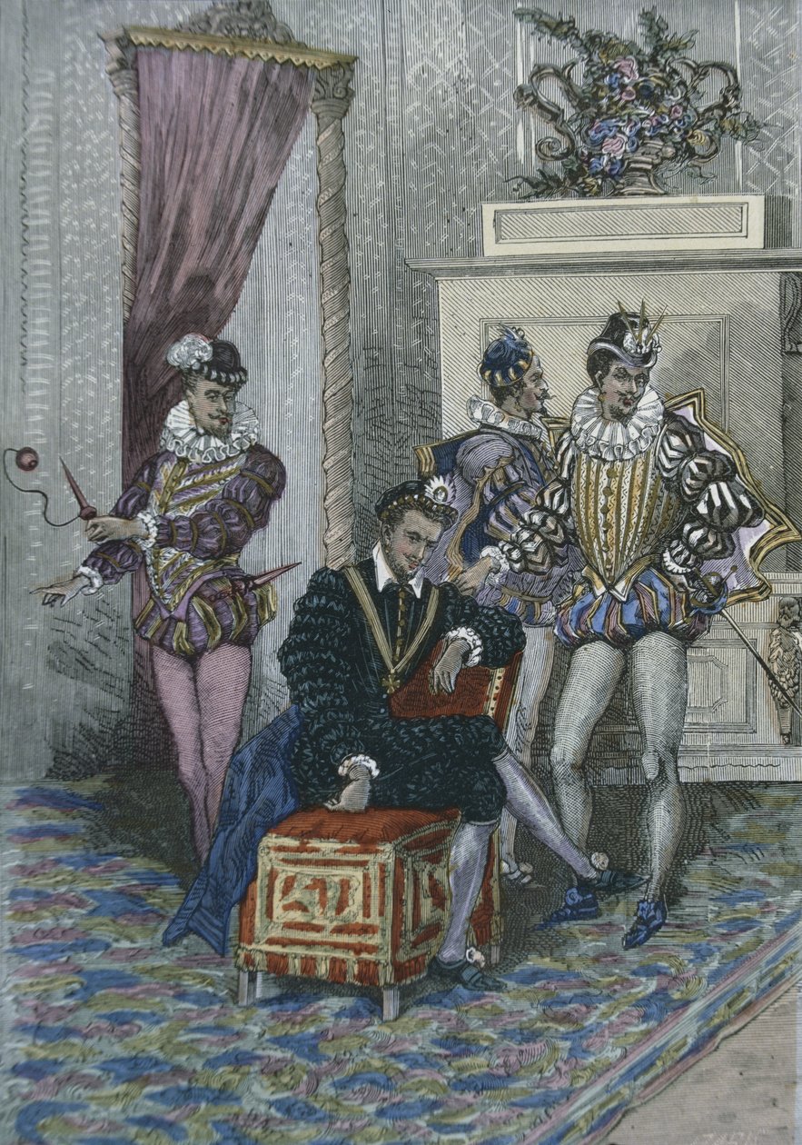 Henri III (1551-89) i jego faworyci (kolorystyka) autorstwa French School