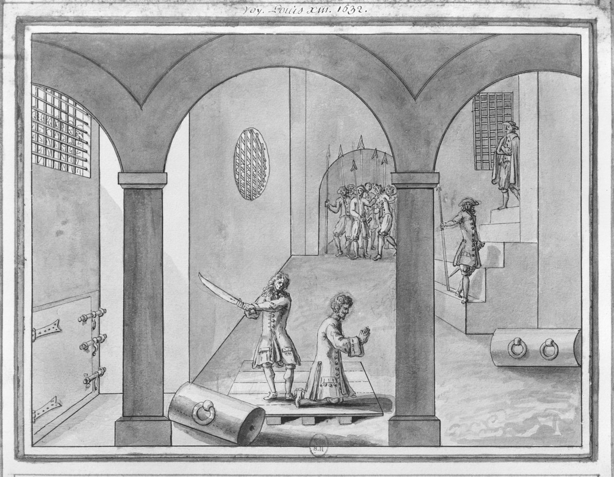 Henryk II, książę Montmorency ścięty w Tuluzie 30 października 1632 (pióro i atrament i pranie na papierze) autorstwa French School