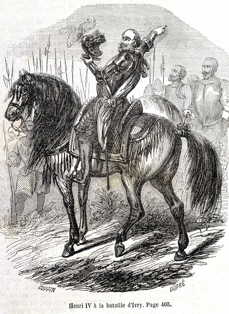 Henri IV (1553 - 1610) w bitwie pod Ivry (14/03/1590) - w „Histoire de France” L.-P. Anquetil autorstwa French School