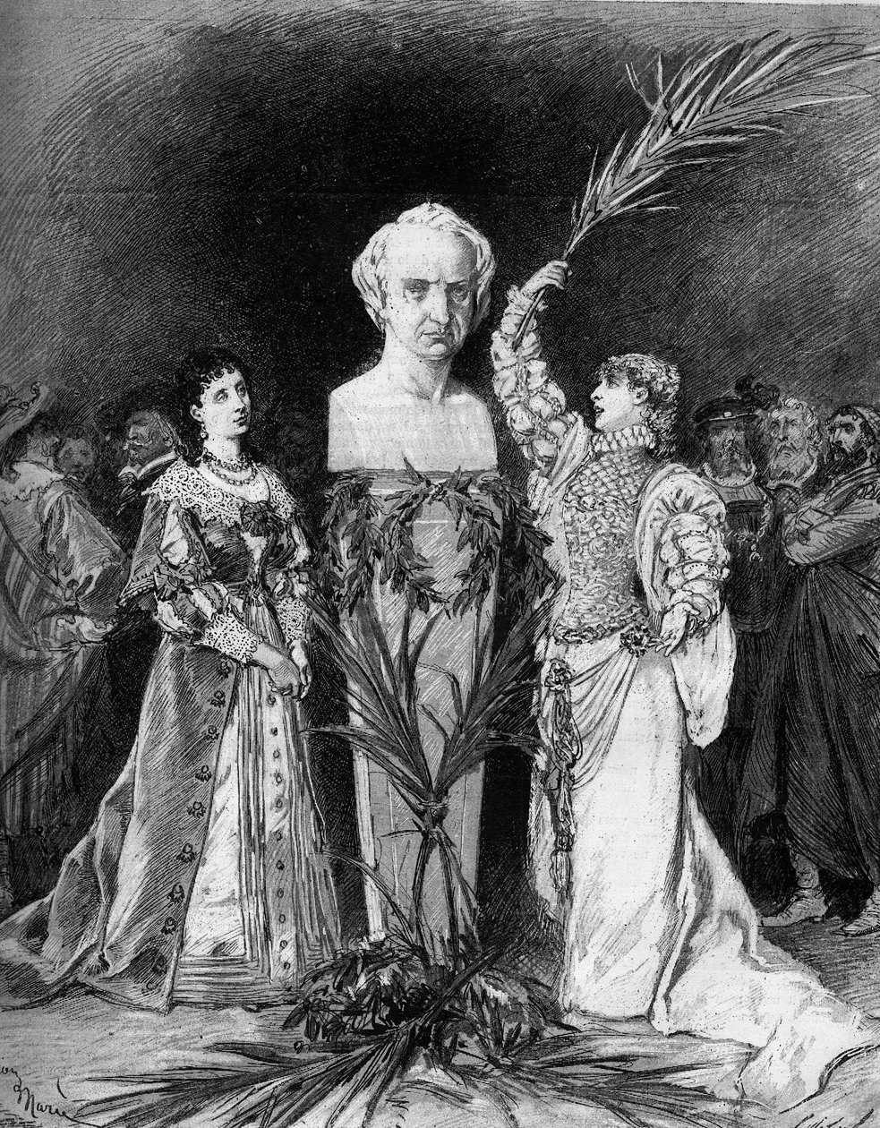 Henriette Rosine Bernard zawołała Sarah Bernhardt (1844-1923) recytującą „Bitwa pod Hernani” Francoisa Coppee przed popiersiem Wiktora Hugo (1802-1885) z okazji pięćdziesiątej rocznicy spektaklu „Hernani”. Paryż, komedia francuska autorstwa French School