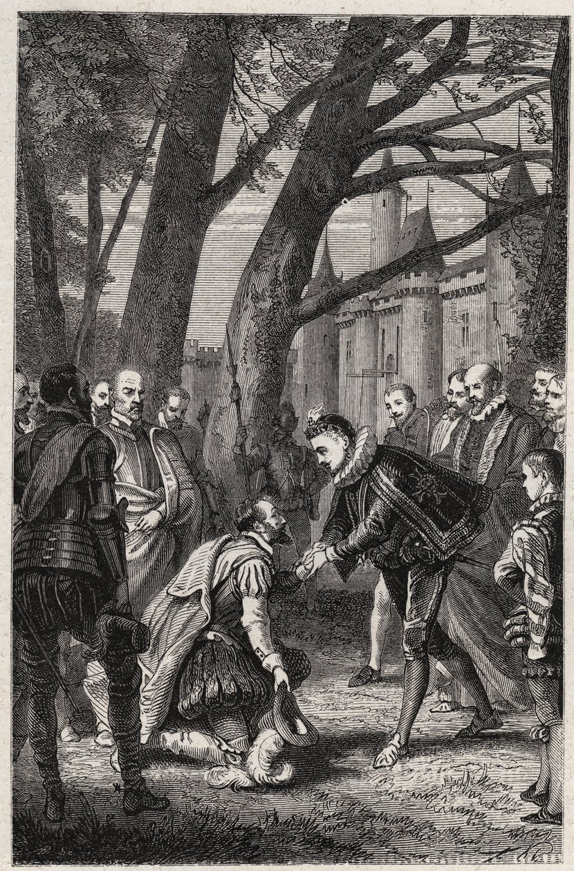 Henryk III i Henryk z Nawarry przyszli Henryk IV spotykają się w Plessis-les-Tours 30 kwietnia autorstwa French School