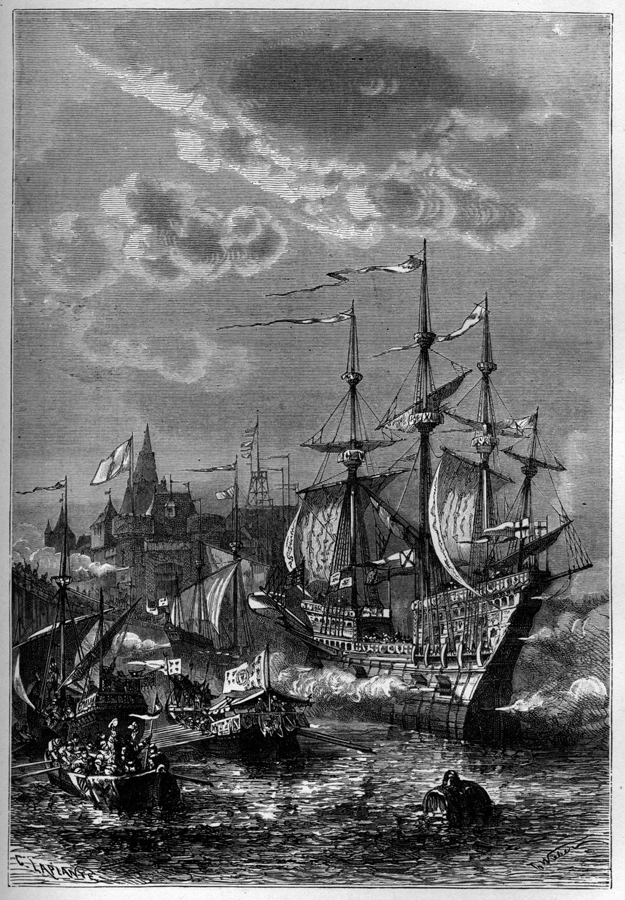 Henryk VIII ląduje w Calais autorstwa French School