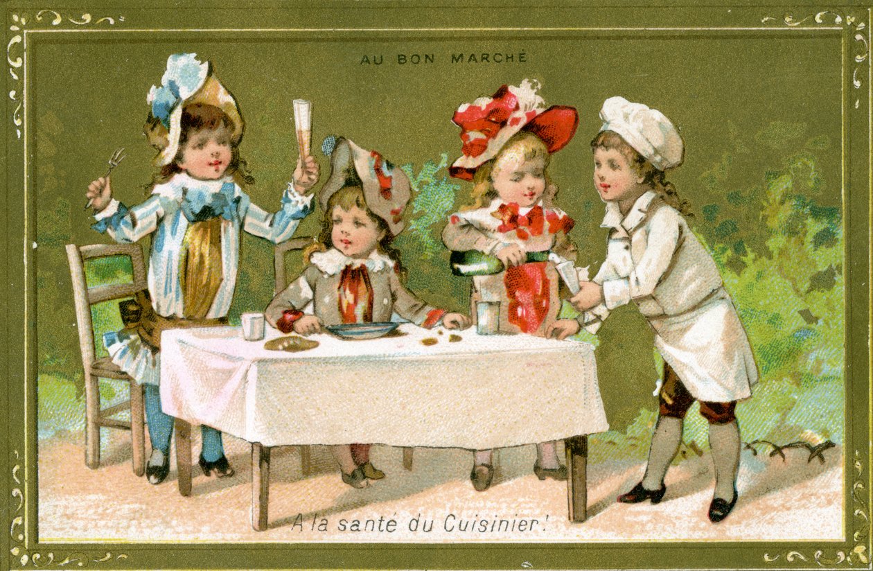 Heres to the Cook!, karta promocyjna Domu Towarowego Bon Marché, ok. 1890 r. autorstwa French School