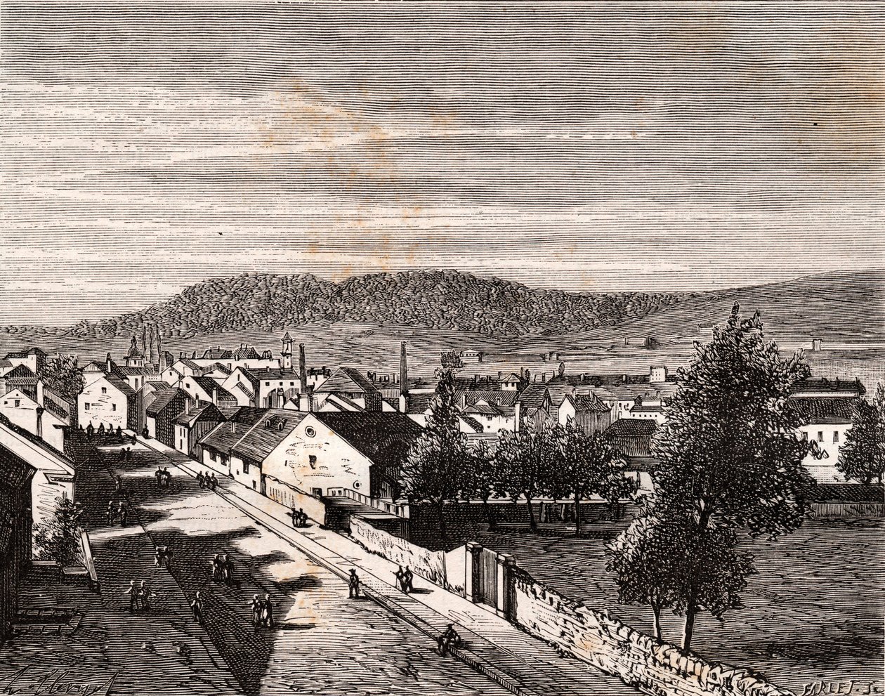 Hericourt - - departament Saone-et-Loire - grawerowanie w “La France illustree: geografia, historia, administracja statystyczna” autorstwa V.A. Słodowo-Brązowy. 1884 autorstwa French School