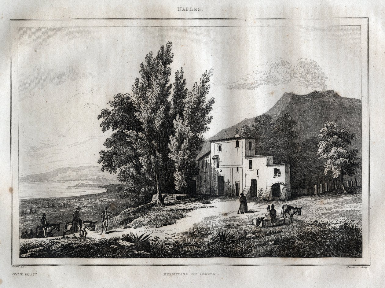 Pustelnia Wezuwiusza - ERMITAGE DU VESUVE NEAPOL WŁOCHY - Wezuwiusz Grawerowanie z „” Malownicze Włochy” – Historyczne i opisowe malarstwo Włoch” M. de Norvins, Ch. Nodier 1834-1836. autorstwa French School