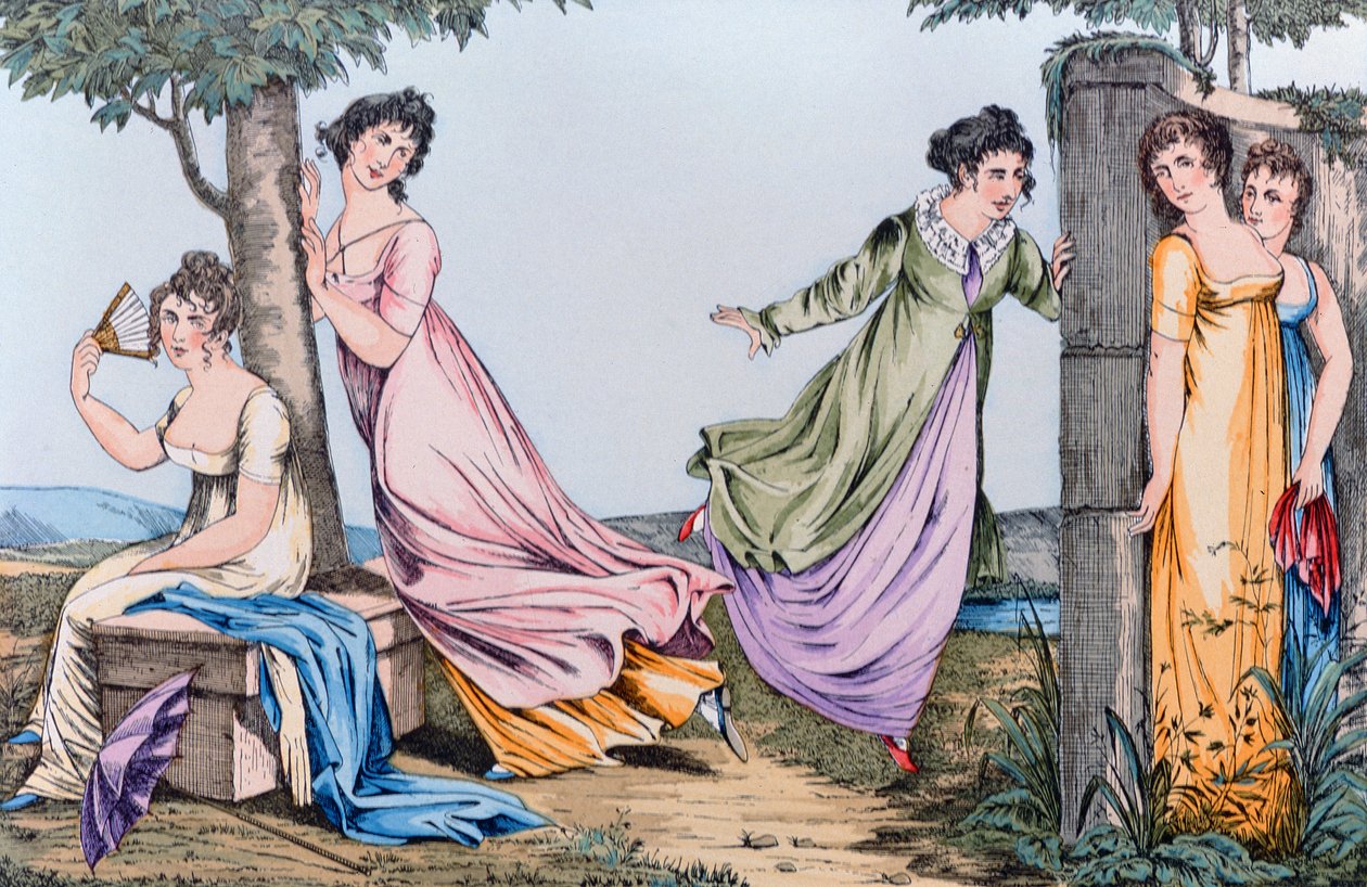 Zabawa w chowanego, ilustracja z Le Bon Gatunek, początek XIX wieku autorstwa French School