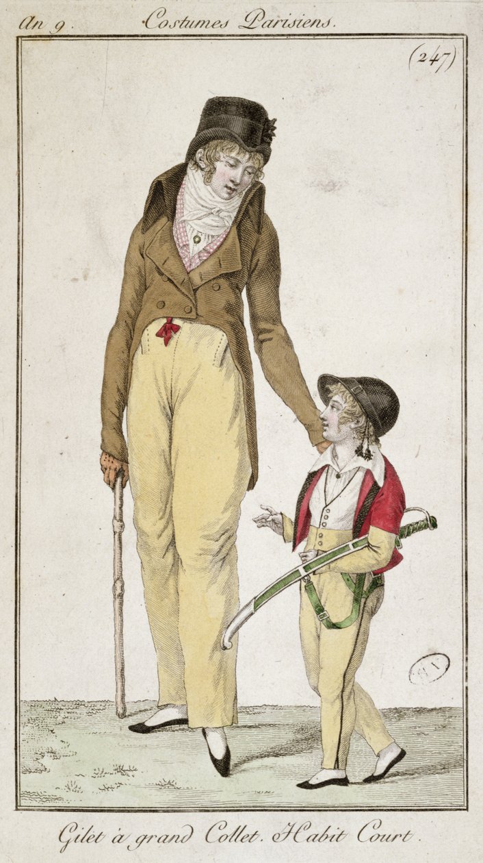 Kamizelka z wysokim dekoltem i krótki żakiet, z kostiumów Parisiens, 1801 autorstwa French School