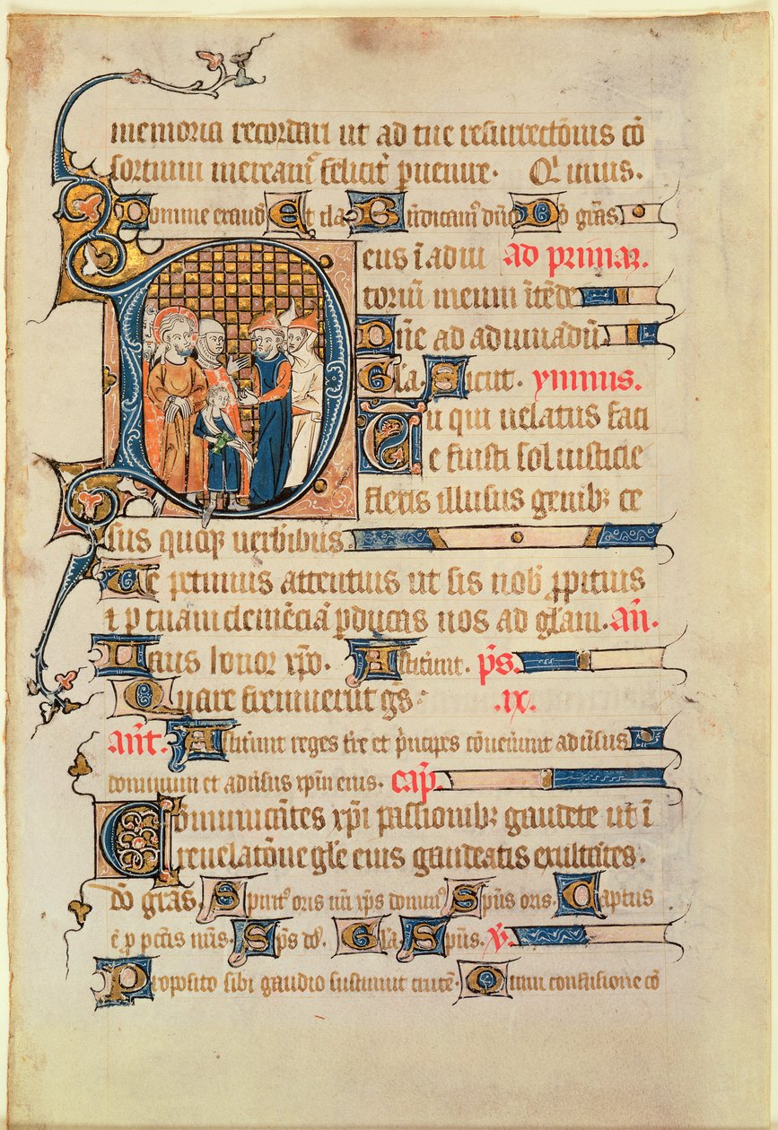 Historyczny inicjał D z psałterza, 1340 (wc na welinie) autorstwa French School
