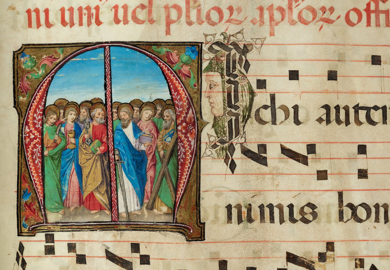 Święci Apostołowie, Graduał, f.94 (tusz, tempera i złoto płatkowe na pergaminie) autorstwa French School