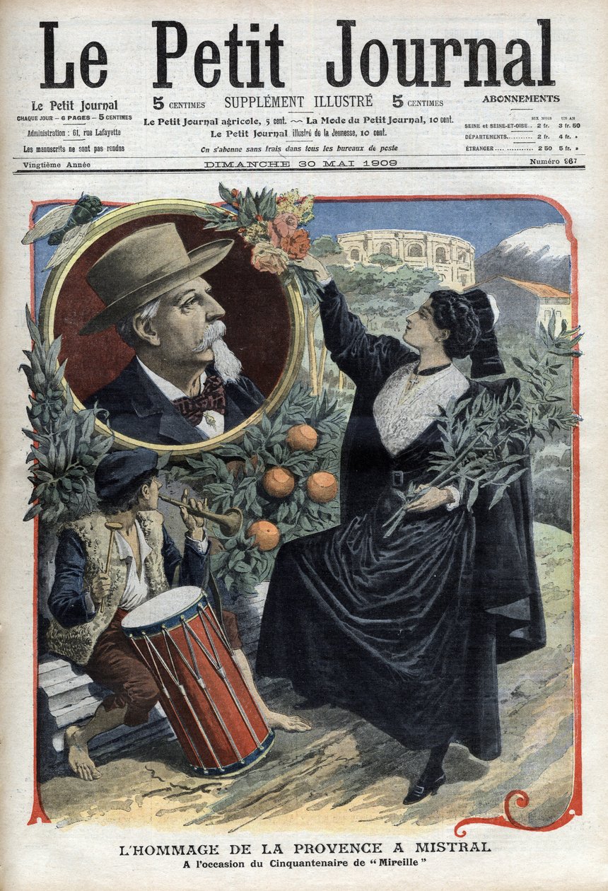 Hołd Prowansji dla Frederica Mistrala z okazji pięćdziesiątej rocznicy „Mireille” (1859) W „Le Petit Journal”, maj 1909 (rycina) autorstwa French School