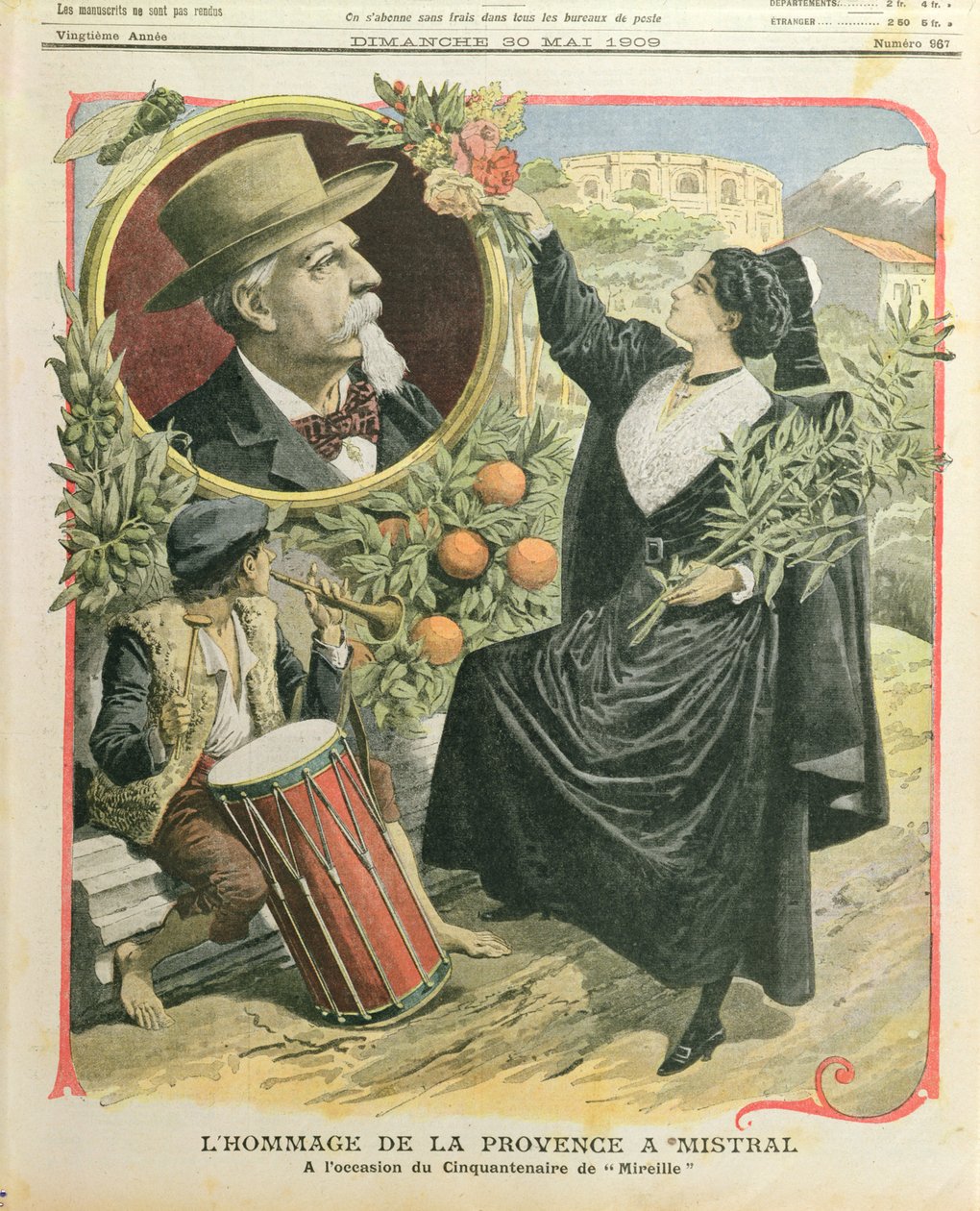 Hołd dla Frederica Mistrala (1830-1914) w pięćdziesiątą rocznicę wydania Mireille, ilustracja z Le Petit Journal, 30 maja 1909 autorstwa French School