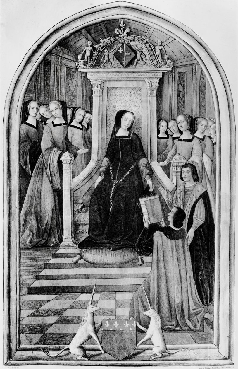 Hołd dla Louise de Savoie (1476-1531) w Amiens w 1518 r., z „Les Chants Royaux”, rytowany przez A. Godarda autorstwa French School