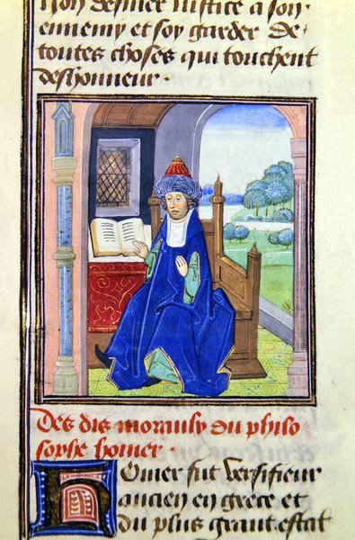 Homer, z Histoire des Philosophes, koniec XV wieku (welum) autorstwa French School