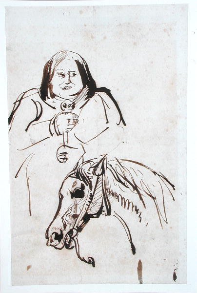 Honore de Balzac (1799-1850) i jego koń (pióro i atrament na papierze) autorstwa French School