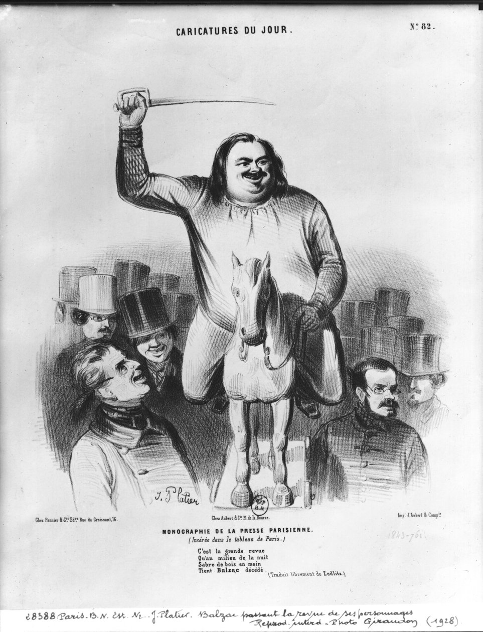 Honore de Balzac (1799-1850) przekazujący recenzję swoich postaci autorstwa French School