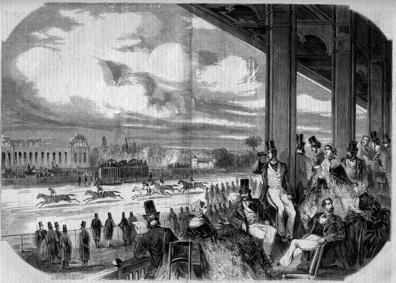 Wyścigi konne na hipodromie Chantilly w 1858 roku. autorstwa French School